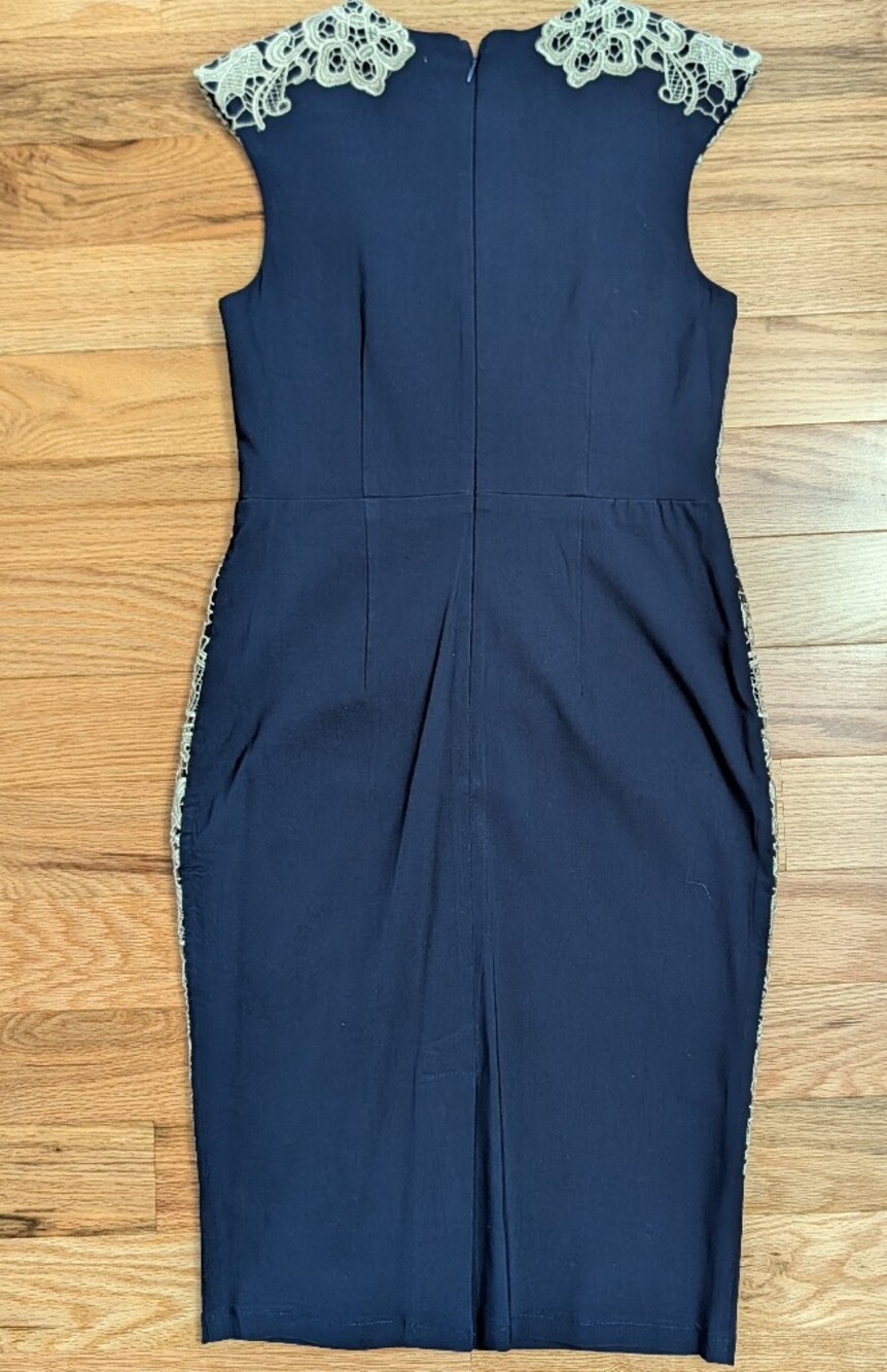 ModCloth Lace Lakeside Libations Sheath Dress 8 London Dress Company Ivory Navy - Picture 3 of 11